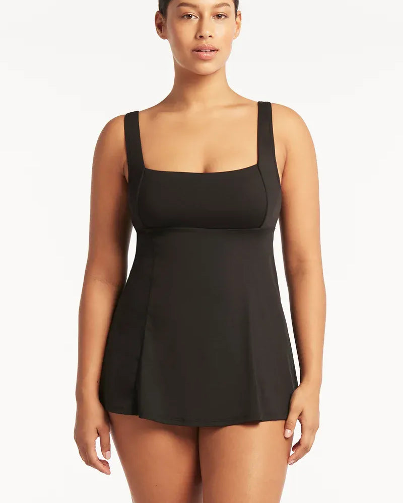 Sea Level Essentials Square Neck Swim Dress - Black Essentials Square Neck Swim Dress Black Splash Swimwear Swim Dress