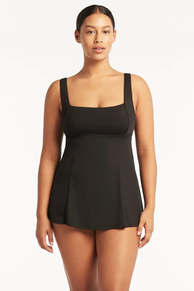 Sea Level Essentials Square Neck Swim Dress - Black Essentials Square Neck Swim Dress Black Splash Swimwear Swim Dress
