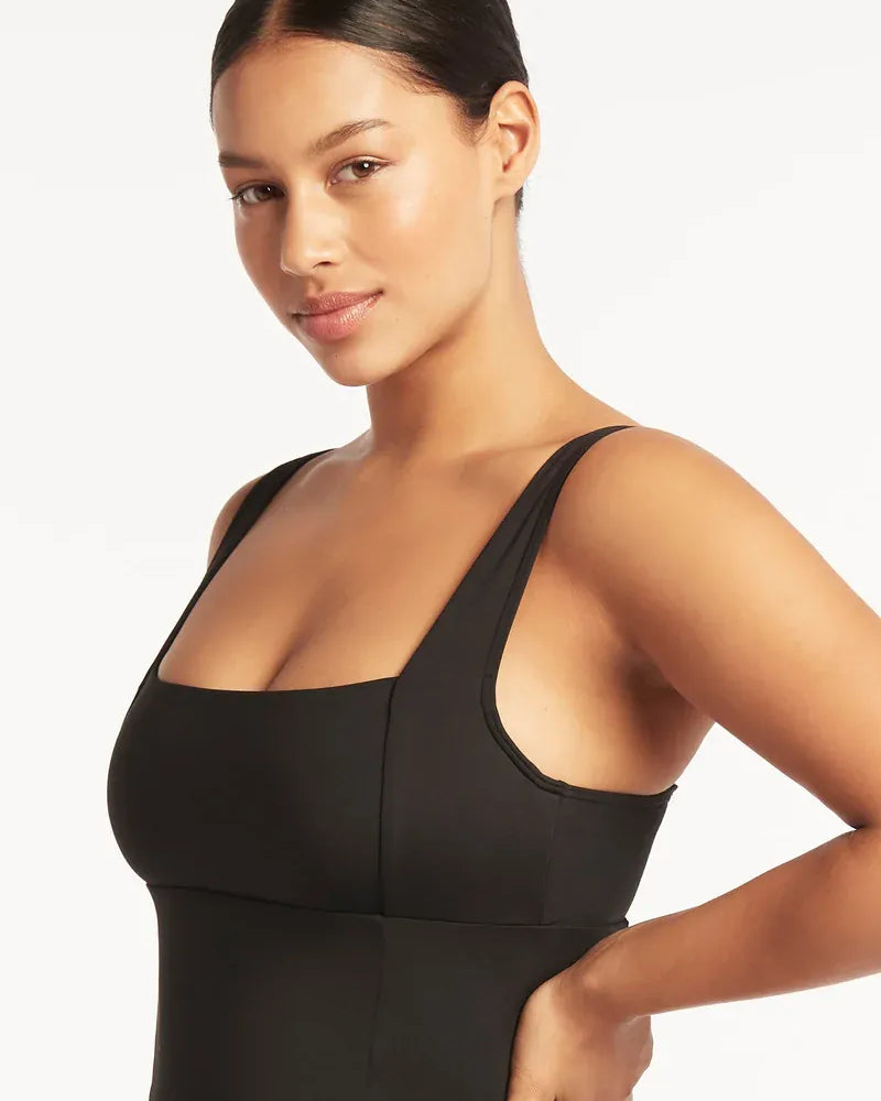 Sea Level Essentials Square Neck Swim Dress - Black Essentials Square Neck Swim Dress Black Splash Swimwear Swim Dress