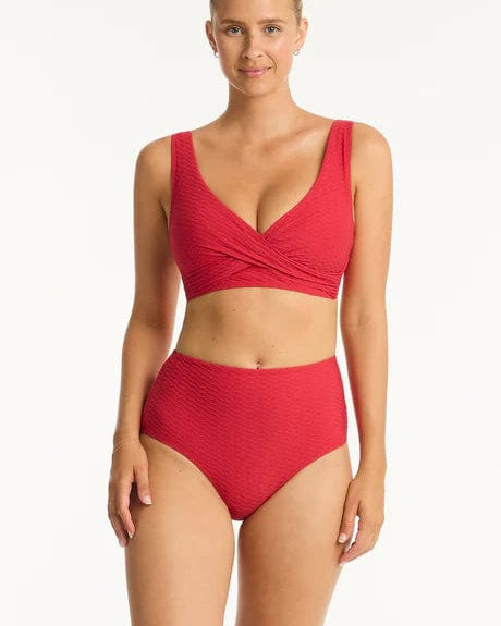 Sea Level Bikini Bottoms Honeycomb High Waist Pant - Red Sea Level Lotus Mid Bikini Pant