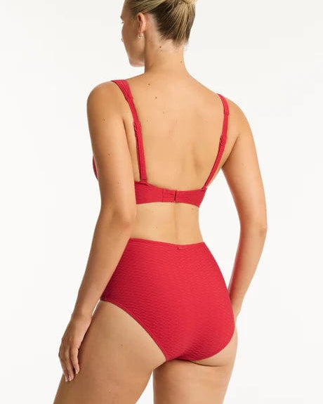 Sea Level Honeycomb High Waist Pant - Red Sea Level Lotus Mid Bikini Pant Splash Swimwear Bikini Bottoms