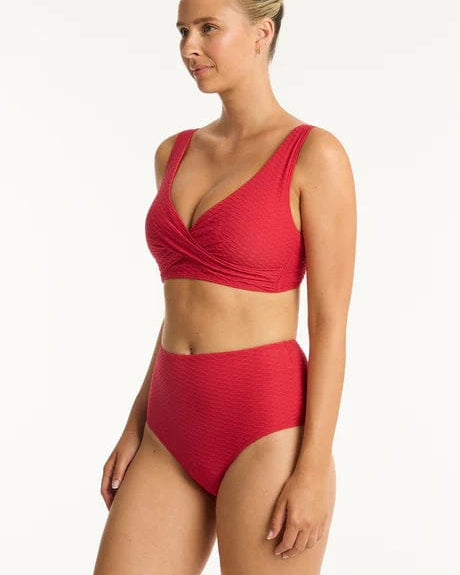 Sea Level Honeycomb High Waist Pant - Red Sea Level Lotus Mid Bikini Pant Splash Swimwear Bikini Bottoms