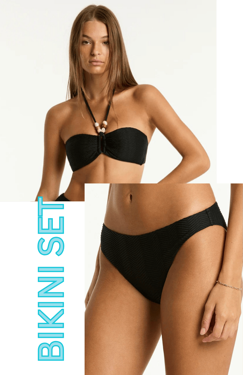 Sea Level Sea Level Caracus Ring Bandeau & Regular Cheeky Pant Bikini Set - Black Sea Level Caracus Ring Bandeau & Regular Cheeky Pant Bikini Set - Black Splash Swimwear Bikini Set
