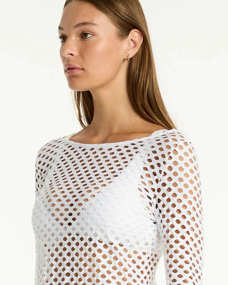 Sea Level Sea Level Castaway Mesh Cover Up - White Sea Level Castaway Mesh Cover Up - White Splash Swimwear Kaftans & Cover Ups