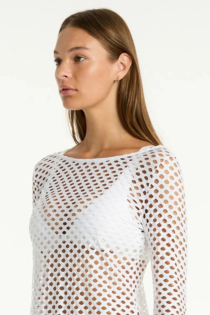 Sea Level Sea Level Castaway Mesh Cover Up - White Sea Level Castaway Mesh Cover Up - White Splash Swimwear Kaftans & Cover Ups