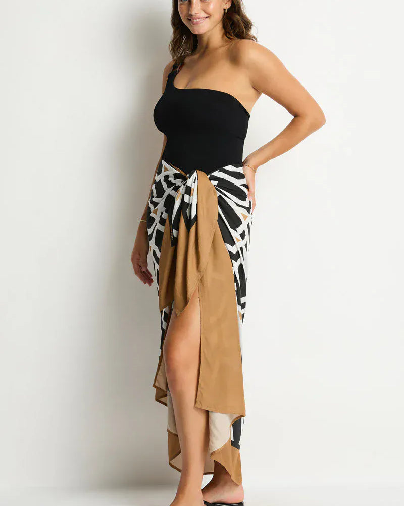 Sea Level Sea Level Costa Long Sarong - Black Print SL9171CT Sea Level Costa Long Sarong - Black Print Splash Swimwear Sarongs 9347760766991