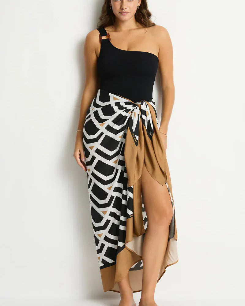 Sea Level Sea Level Costa Long Sarong - Black Print SL9171CT Sea Level Costa Long Sarong - Black Print Splash Swimwear Sarongs 9347760766991