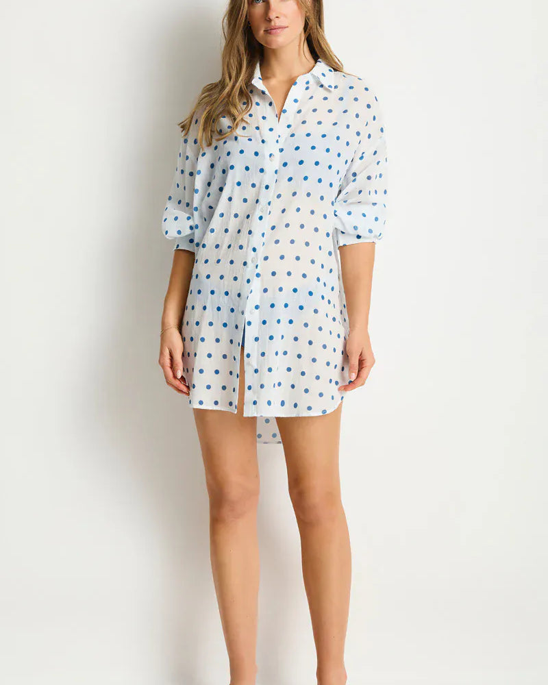 Sea Level Sea Level Dottie Cruise Shirt - Denim Blue Sea Level Dottie Cruise Shirt - Coconut Splash Swimwear Tops