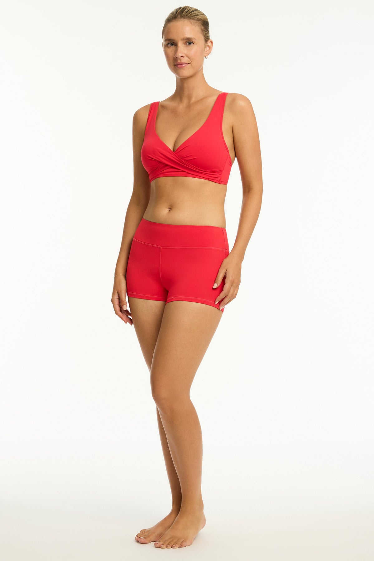 Sea Level Sea Level Essentials Cross Front Multifit Bra Top - Red Sea Level Essentials Cross Front Multifit Bra Top Red Splash Swimwear Bikini Tops