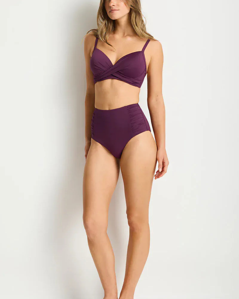 Sea Level Sea Level Essentials Edit High Waist Gathered Side Pant - Claret Sea Level Essentials Edit High Waist Gathered Side Pant - Cocoa Splash Swimwear Bikini Bottoms