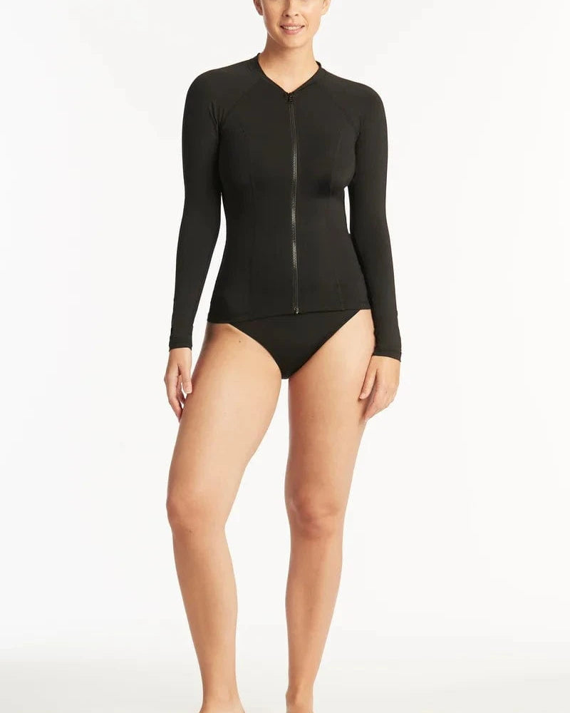 Sea Level Sea Level Essentials Long Sleeve Rash Vest - Full Zipper - Black Sea Level Essentials Long Sleeve Rash Vest - Full Zipper - Black Splash Swimwear Rash Vest