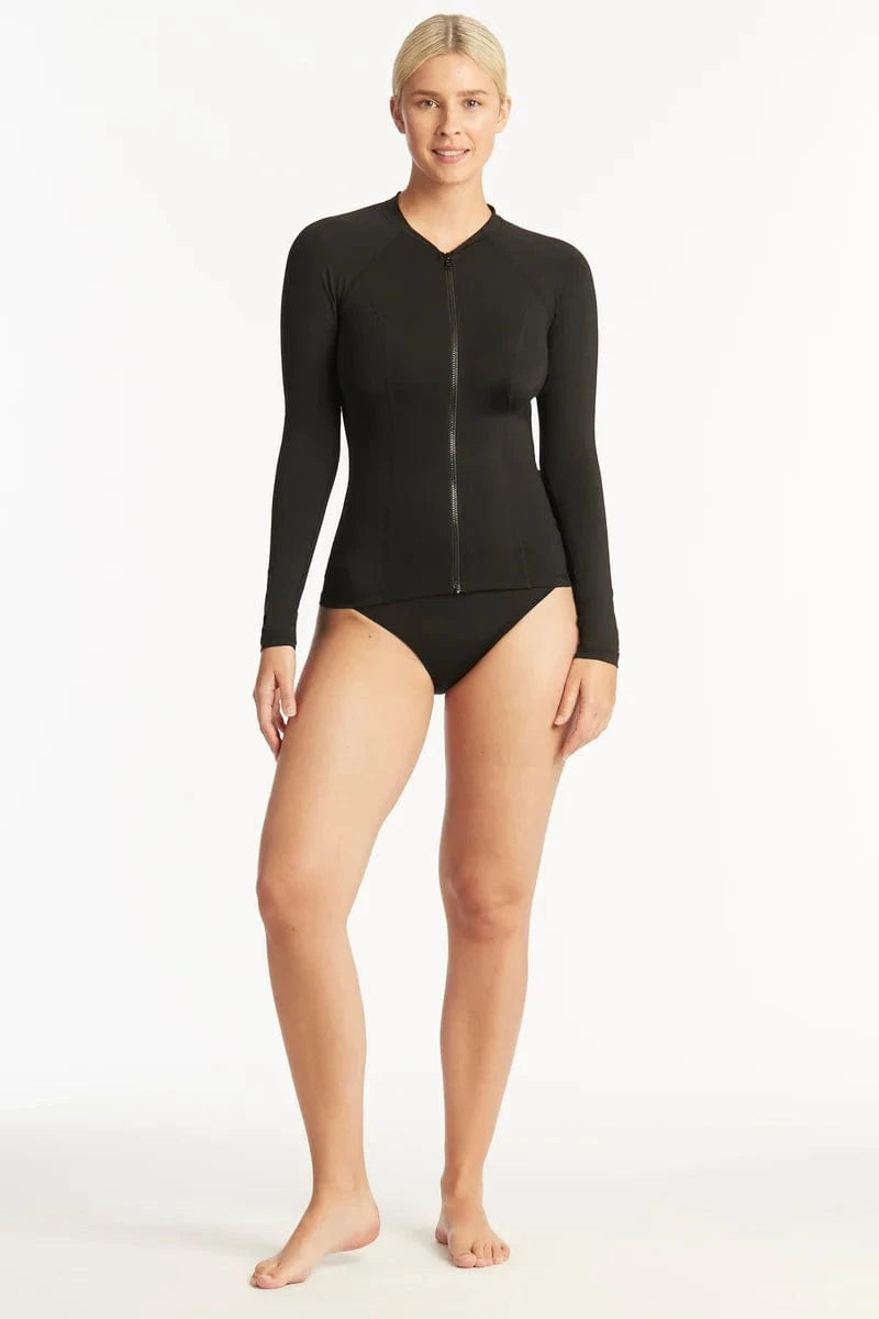 Sea Level Sea Level Essentials Long Sleeve Rash Vest - Full Zipper - Black Sea Level Essentials Long Sleeve Rash Vest - Full Zipper - Black Splash Swimwear Rash Vest