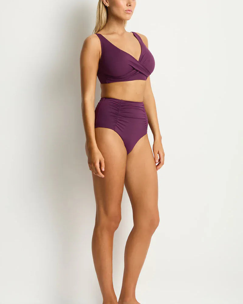Sea Level Sea Level Essentials Super High Waist Gathered Side Pant - Claret Sea Level Essentials Edit High Waist Gathered Side Pant - Cocoa Splash Swimwear Bikini Bottoms