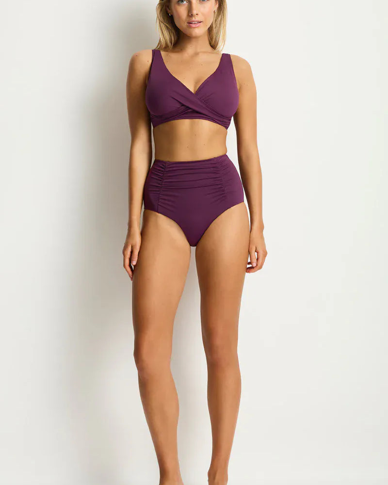 Sea Level Sea Level Essentials Super High Waist Gathered Side Pant - Claret Sea Level Essentials Edit High Waist Gathered Side Pant - Cocoa Splash Swimwear Bikini Bottoms