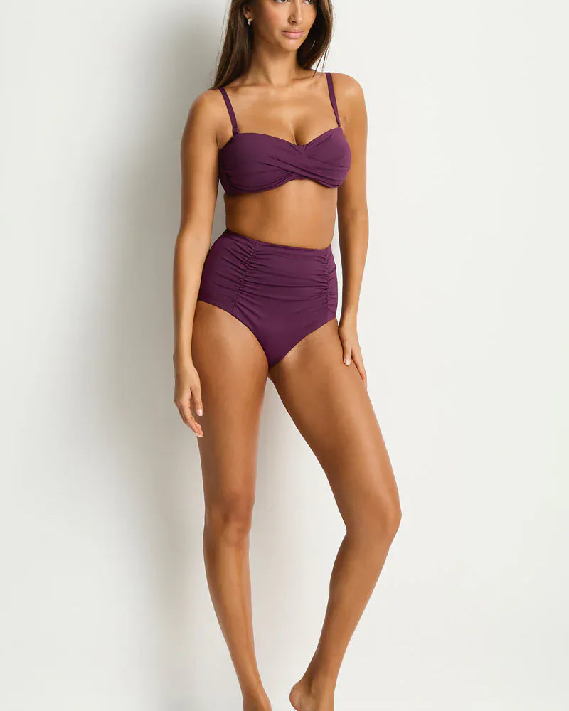 Sea Level Sea Level Essentials Super High Waist Gathered Side Pant - Claret Sea Level Essentials Edit High Waist Gathered Side Pant - Cocoa Splash Swimwear Bikini Bottoms