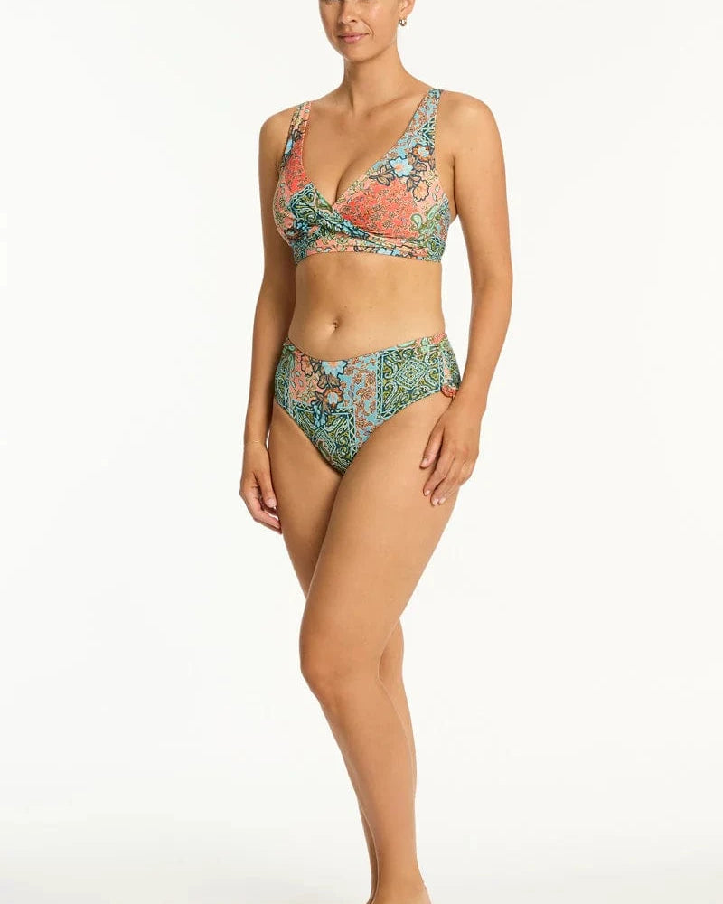 Sea Level Sea Level Java Cross Front Multifit Bra Top - Coral Sea Level Java Cross Front Multifit Bra Top - Coral Splash Swimwear Bikini Tops