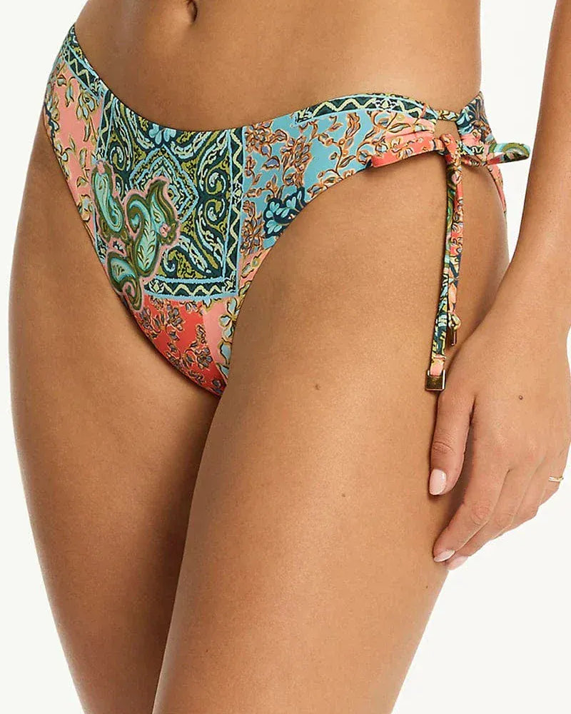 Sea Level Sea Level Java Cross Front Multifit Bra Top & Tie Side Cheeky Pant Bikini Set - Coral Sea Level Java Cross Front Multifit Bra Top & Tie Side Cheeky Pant Bikini Set - Coral Splash Swimwear Bikini Set