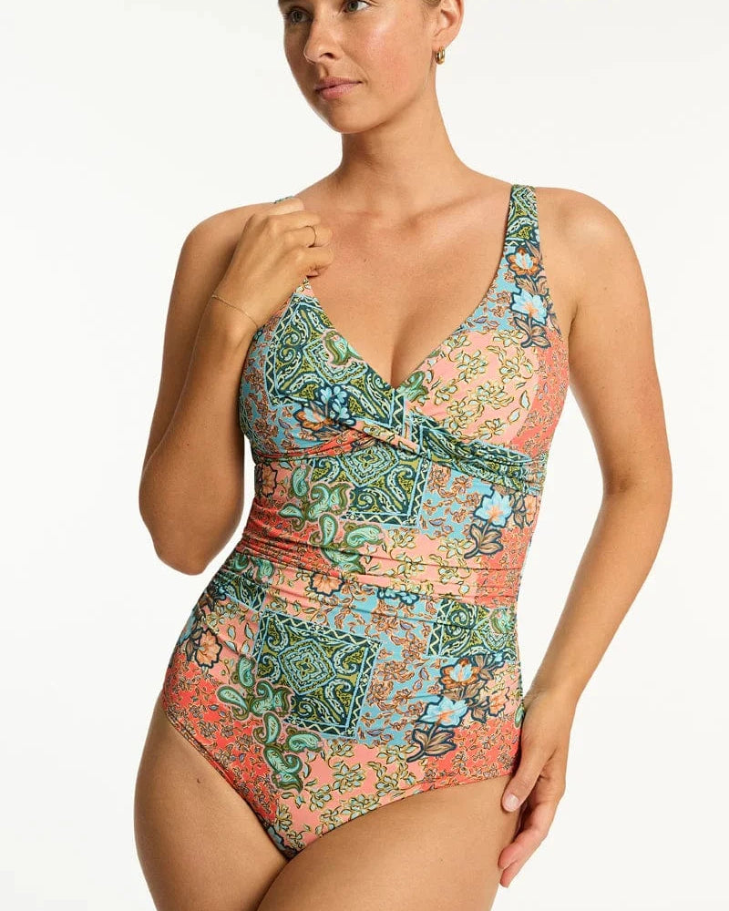 Sea Level Sea Level Java Cross Front Multifit One Piece - Coral Sea Level Java Cross Front Multifit One Piece - Coral Splash Swimwear One Pieces