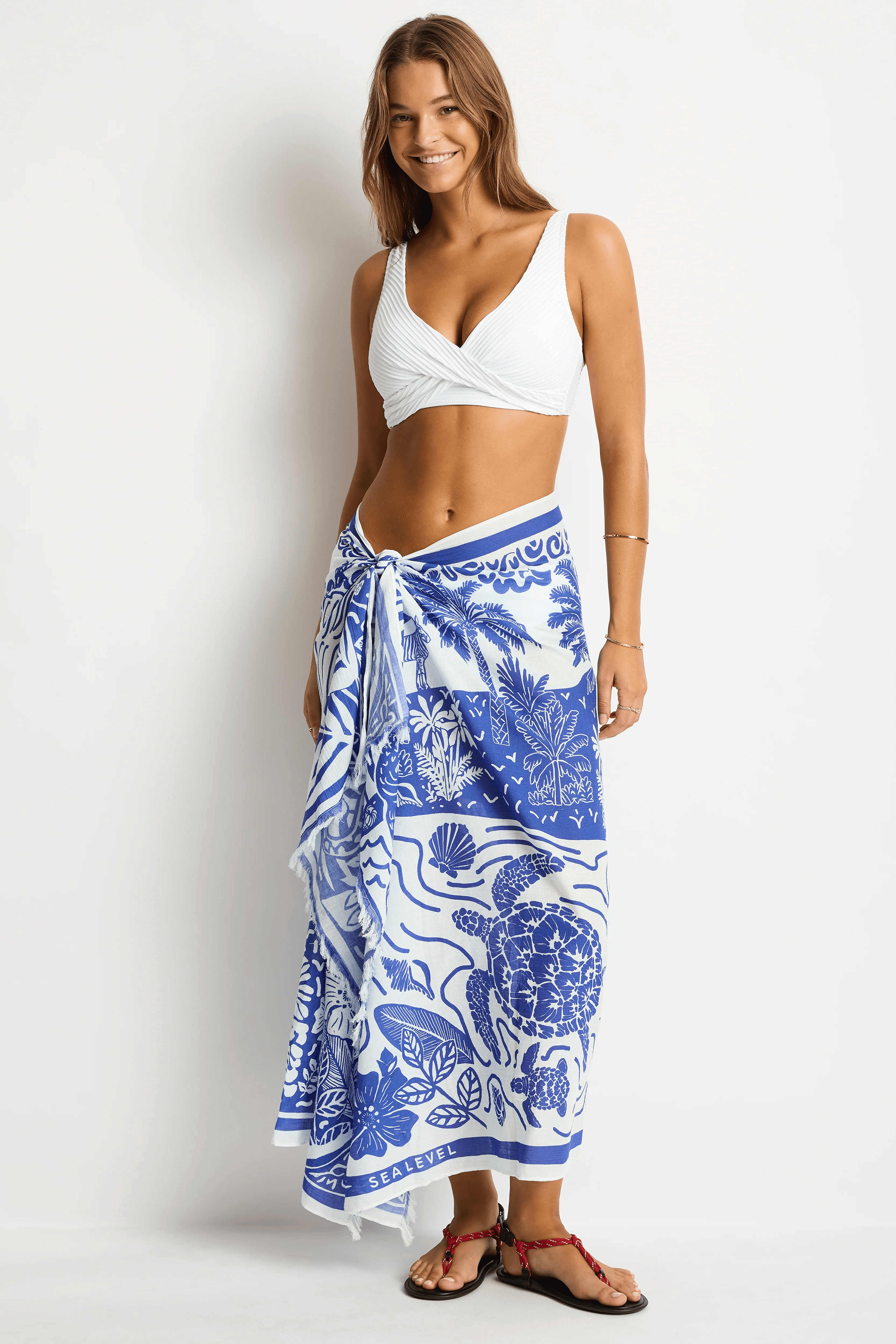 Sea Level Sea Level Jungle Lino Sarong -Blue SL9157JS Sea Level Jungle Lino Sarong -Blue Splash Swimwear Shirts OS
