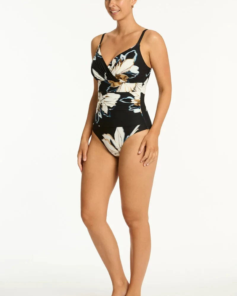Sea Level Sea Level La Luna Wrap Front DD/E One Piece - Black Sea Level La Luna Wrap Front DD/E One Piece - Black Splash Swimwear