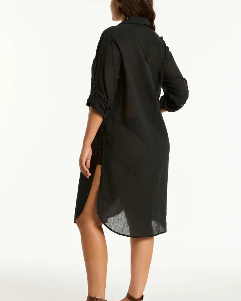 Sea Level Sea Level Salt Long Cover Up - Black Sea Level Salt Long Cover Up - Black Splash Swimwear Kaftans & Cover Ups