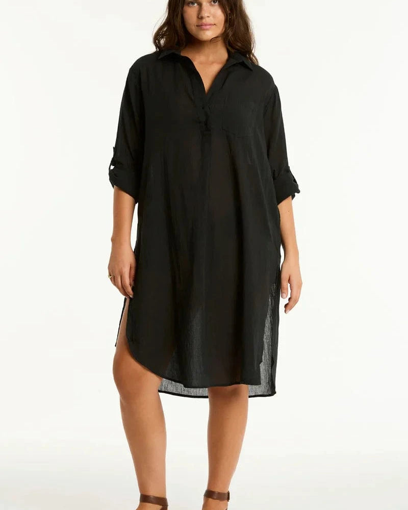 Sea Level Sea Level Salt Long Cover Up - Black Sea Level Salt Long Cover Up - Black Splash Swimwear Kaftans & Cover Ups