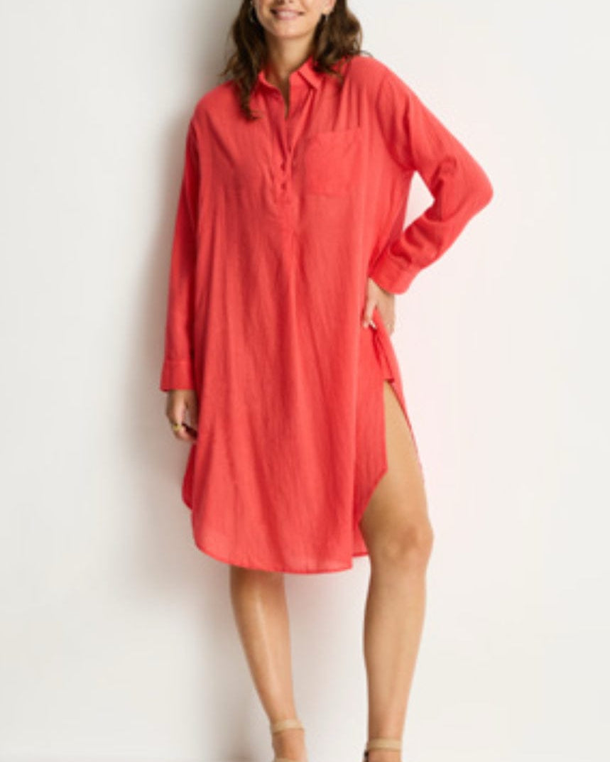 Sea Level Sea Level Salt Long Cover Up - Red Sea Level Salt Long Cover Up - Red Splash Swimwear Shirts