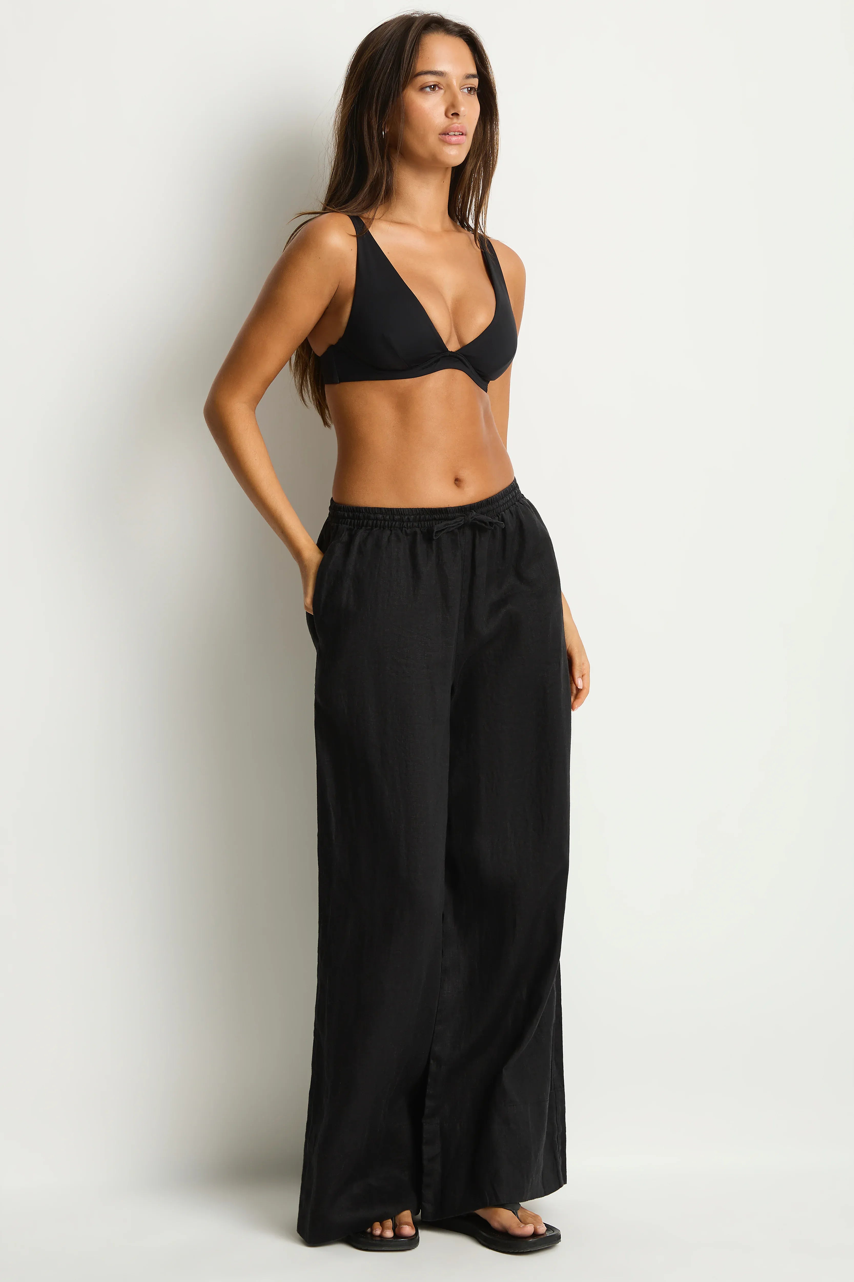 Sea Level Sea Level Shore Linen Palazzo Pant - Black Sea Level Shore Linen Palazzo Pant - Black Splash Swimwear Pants