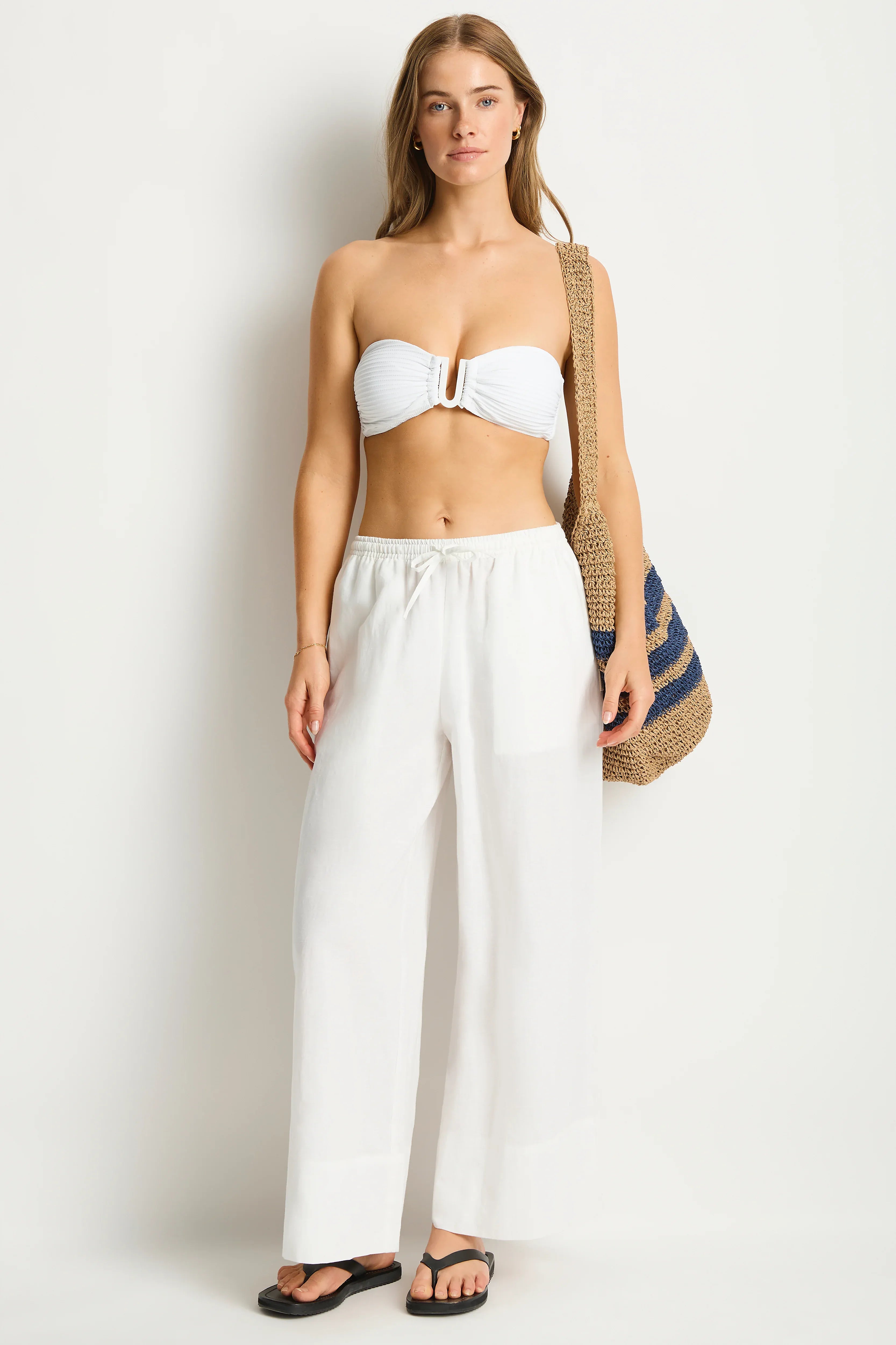 Sea Level Sea Level Shore Linen Palazzo Pant - White Sea Level Shore Linen Palazzo Pant - White Splash Swimwear Pants
