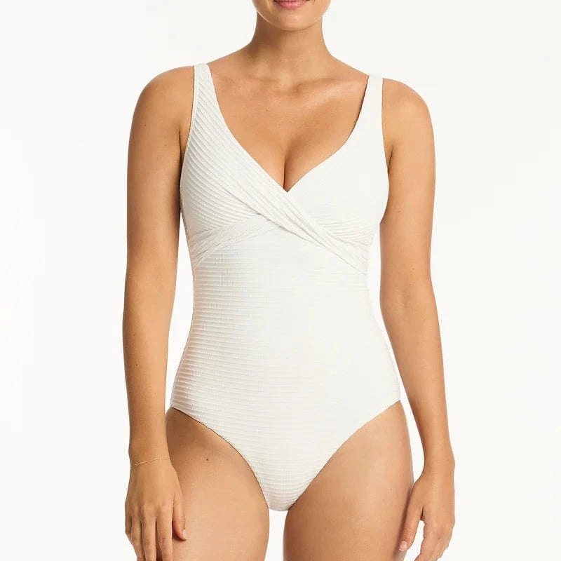 Sea Level Sea Level Spinnaker Cross Front Multifit One Piece SL1532SP Sea Level Spinnaker Cross Front Multifit One Piece Splash Swimwear One Pieces White / AU10/US6 9347760604460