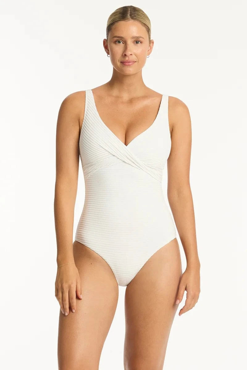 Sea Level Sea Level Spinnaker Cross Front Multifit One Piece SL1532SP Sea Level Spinnaker Cross Front Multifit One Piece Splash Swimwear One Pieces White / AU10/US6 9347760604460