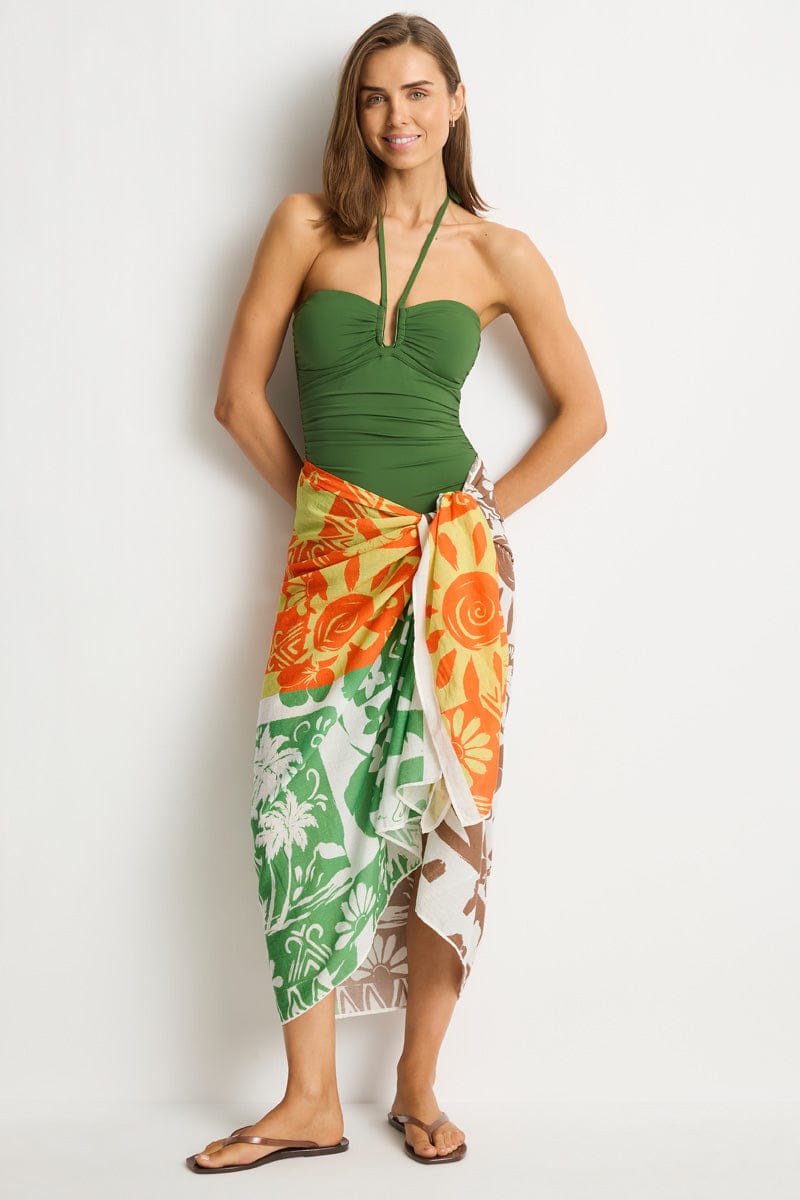 Sea Level Sea Level Tavana Long Sarong - Palm SL9157TA-OS Sea Level Tavana Long Sarong - Palm Splash Swimwear Sarongs O/S 9362733011274