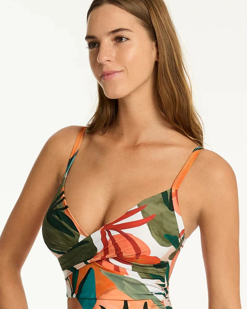 Sea Level Sea Level Tropaluxe Cross Front Scoop Back One Piece - Khaki Sea Level Tropaluxe Cross Front Scoop Back One Piece - Khaki Splash Swimwear One Pieces