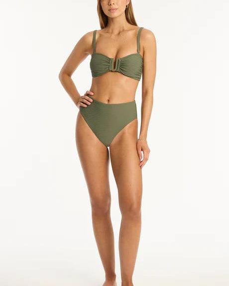 Sea Level Bikini Bottoms Spinnaker Retro High Waist Pant - Khaki