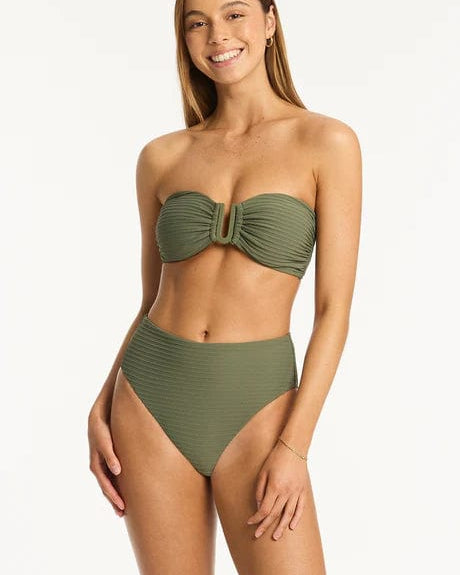 Sea Level Bikini Bottoms Spinnaker Retro High Waist Pant - Khaki