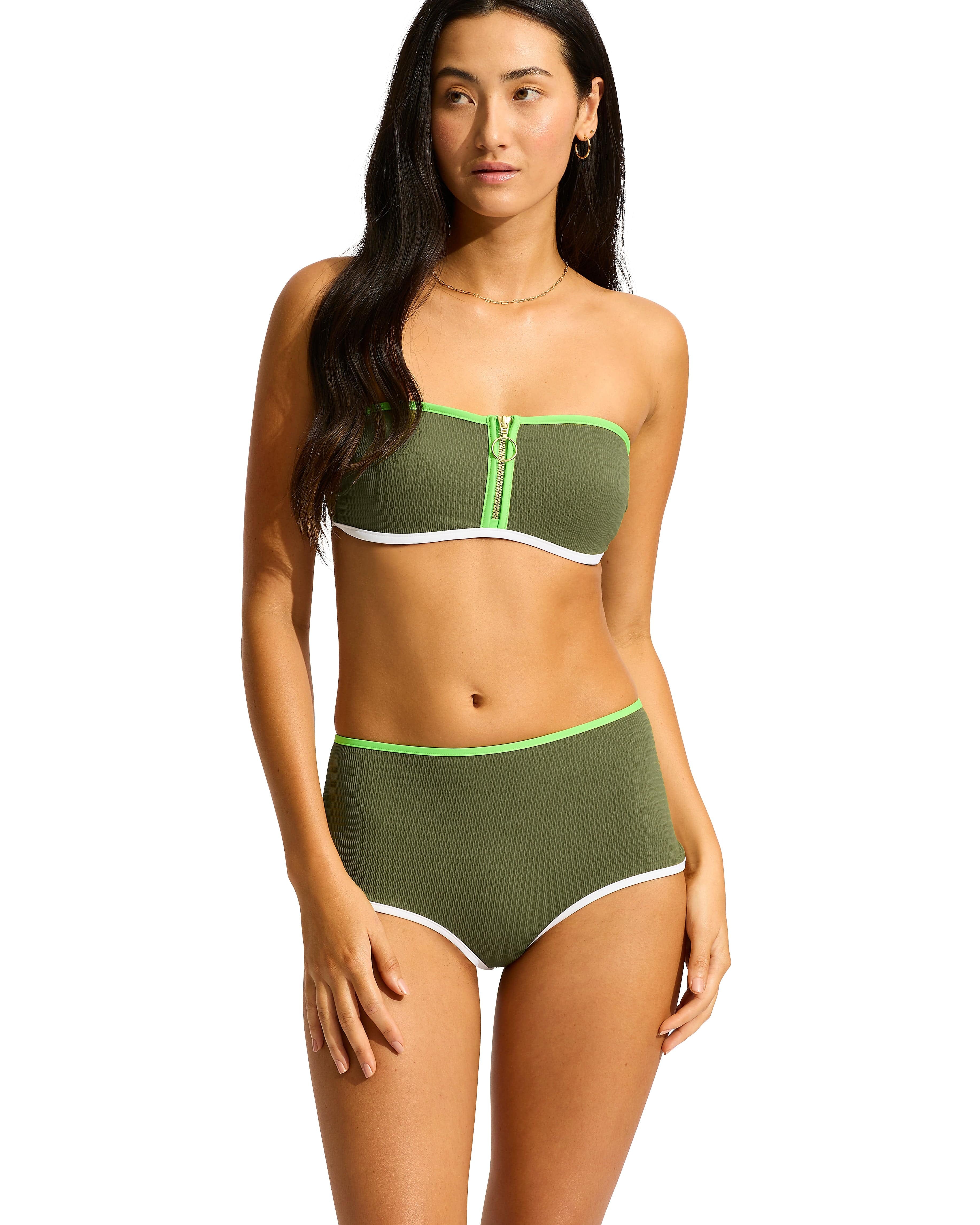 Seafolly Beach Bound Ring Front Bandeau - Khaki Beach Bound Ring Front Bandeau - Khaki Splash Swimwear Bikini Tops