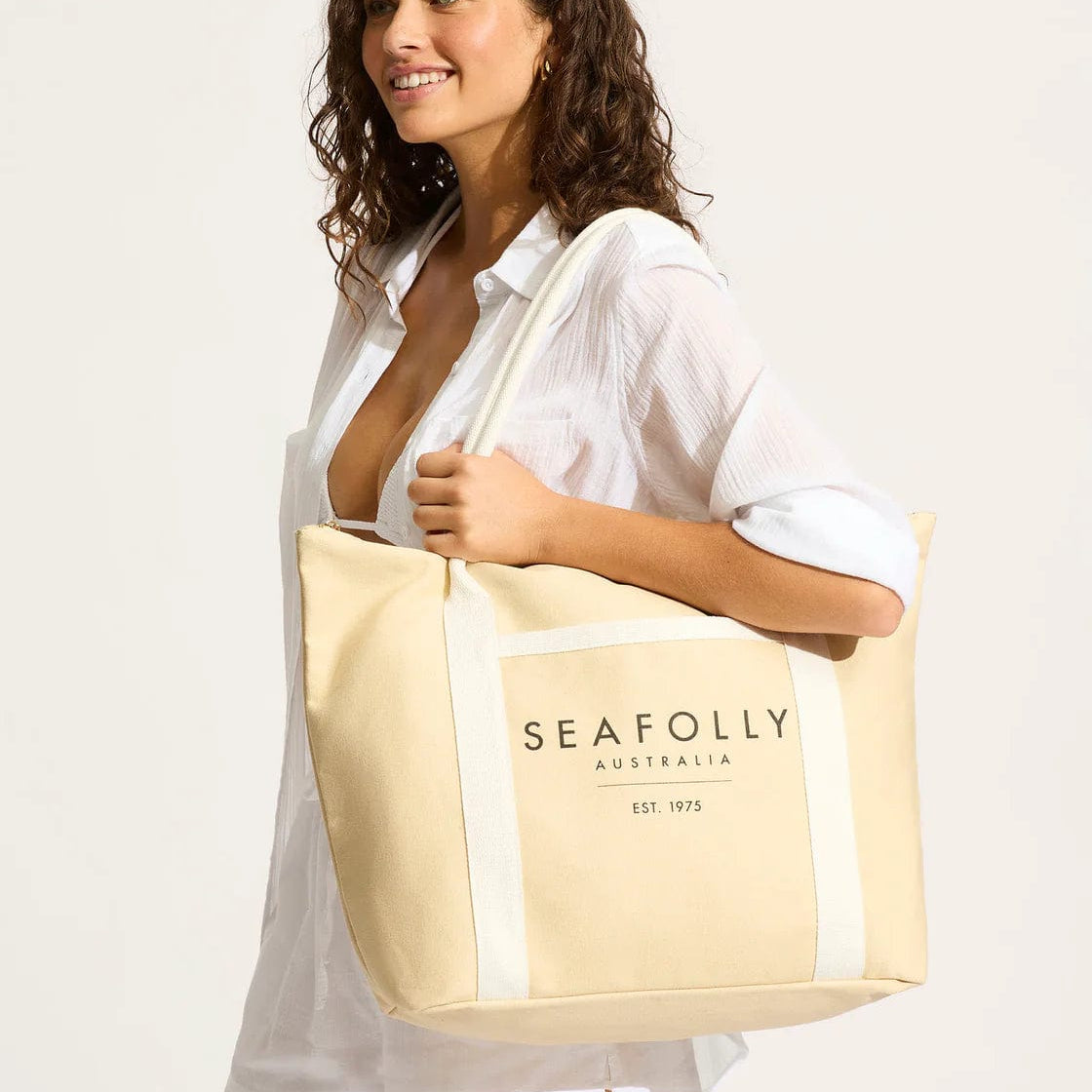 Seafolly Carried Away Canvas Tote Bag 72108-BG Seafolly Carried Away Canvas Tote Bag Splash Swimwear Bags Sand 9360519069723