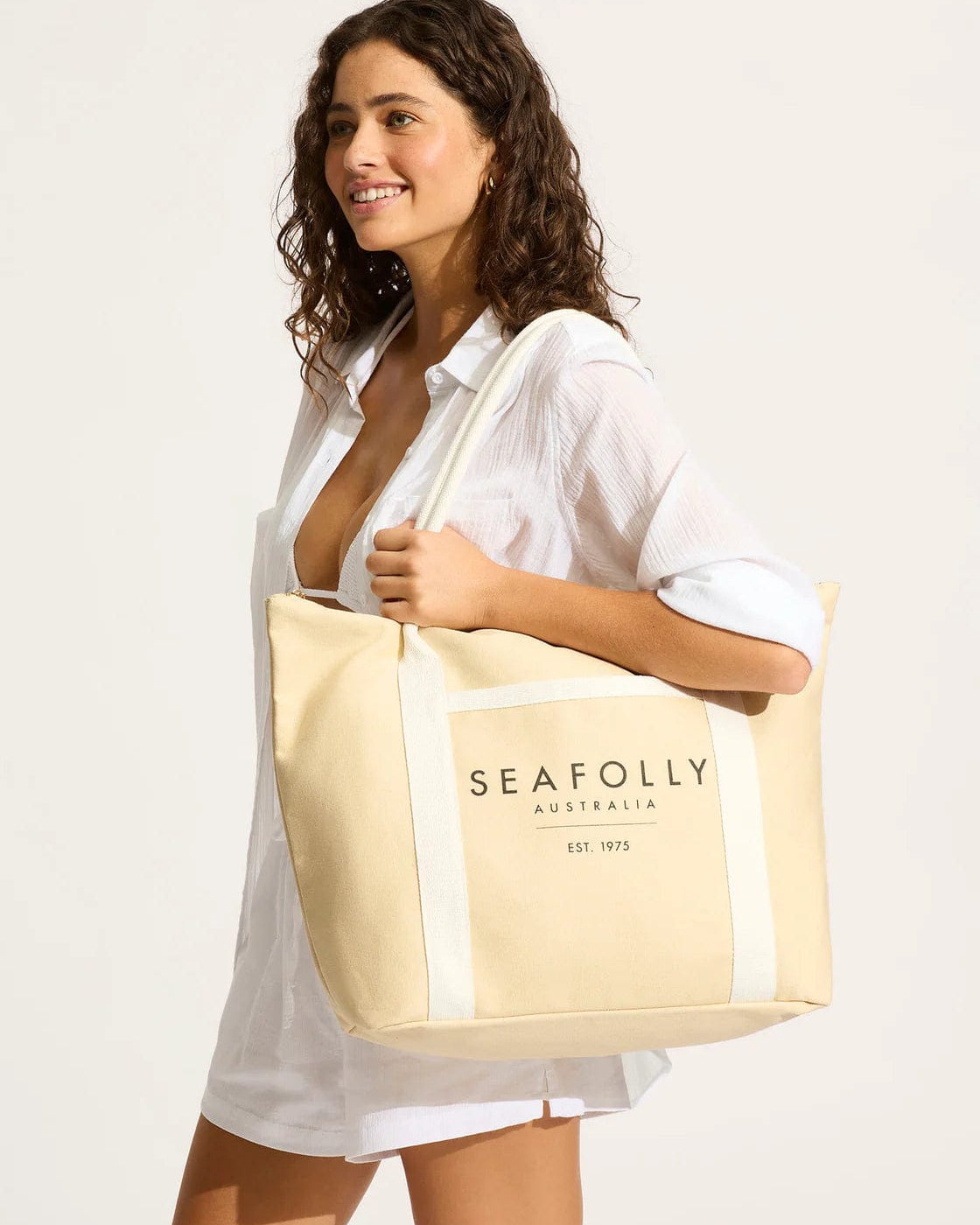 Seafolly Carried Away Canvas Tote Bag 72108-BG Seafolly Carried Away Canvas Tote Bag Splash Swimwear Bags Sand 9360519069723