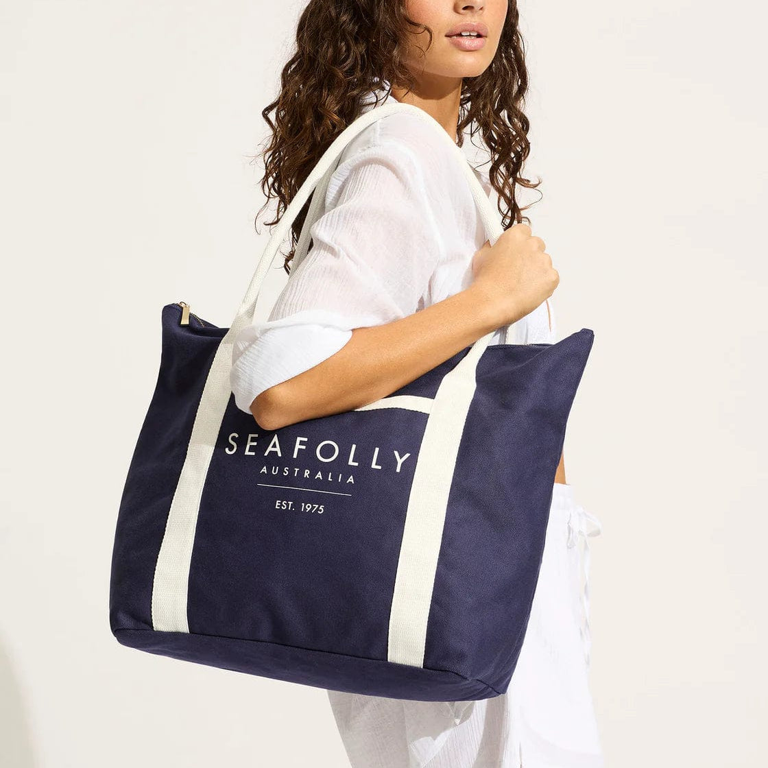 Seafolly Carried Away Canvas Tote Bag 72108-BG Seafolly Carried Away Canvas Tote Bag Splash Swimwear Bags True Navy 9360519069709