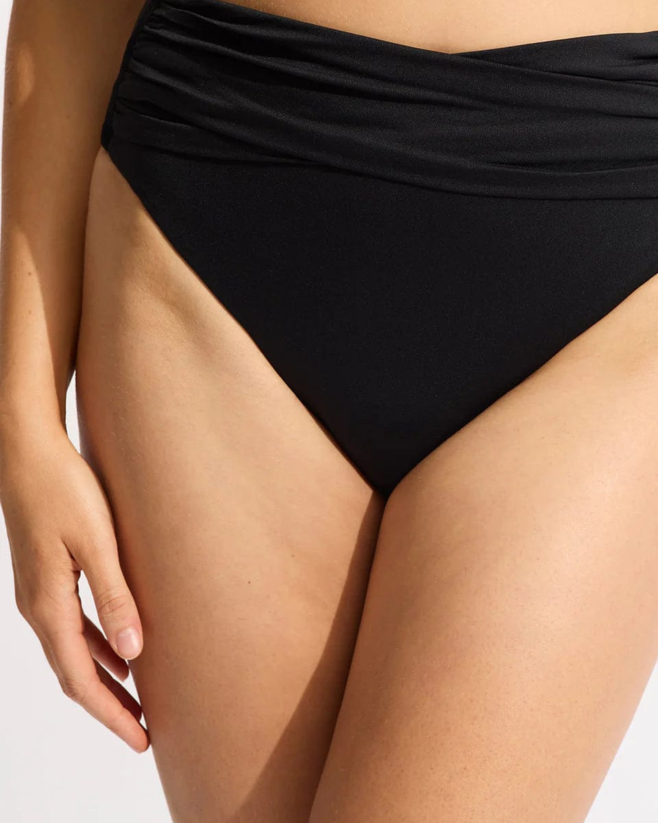 Seafolly Collective High Waist Wrap Front 40643-942 SeafollyCollective High Waist Wrap Front Splash Swimwear Bikini Bottoms Black / 8 9349623116967