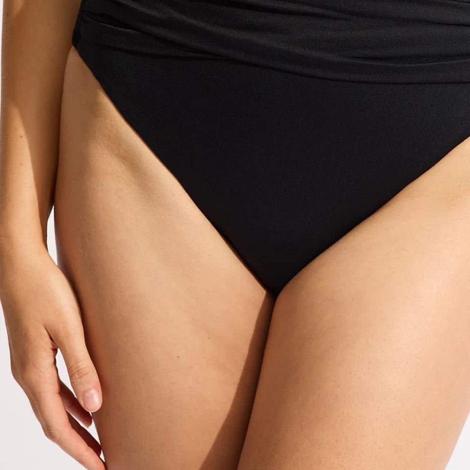Seafolly Collective High Waist Wrap Front 40643-942 SeafollyCollective High Waist Wrap Front Splash Swimwear Bikini Bottoms Black / 8 9349623116967