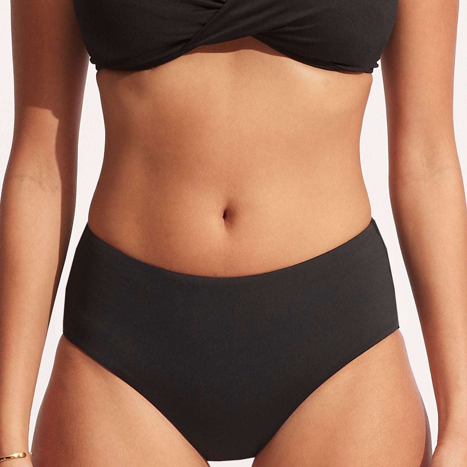 Seafolly Collective Wide Side Retro Pant 40586-942 Splash Swimwear Bikini Bottoms Black / 8 9349623116721
