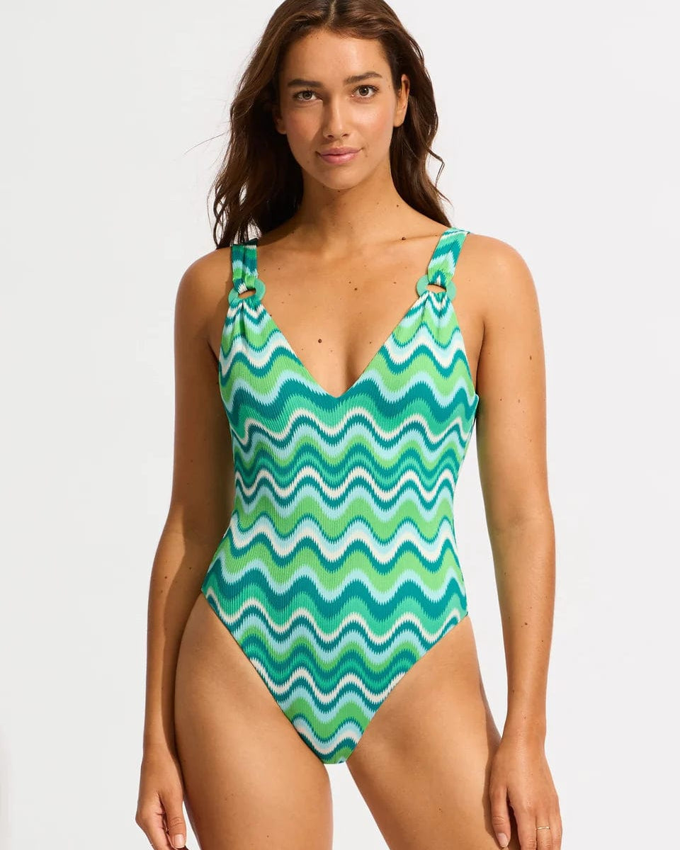 Seafolly Neue Wave V Neck One Piece - Jade Seafolly Neue Wave V Neck One Piece - Jade Splash Swimwear Swimwear