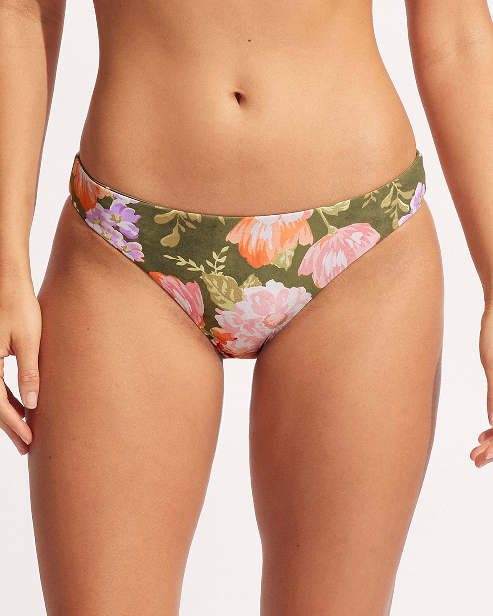 Seafolly Paradise Garden Drawstring Tie Side Rio Pant - Avocado Splash Swimwear Bikini Bottoms