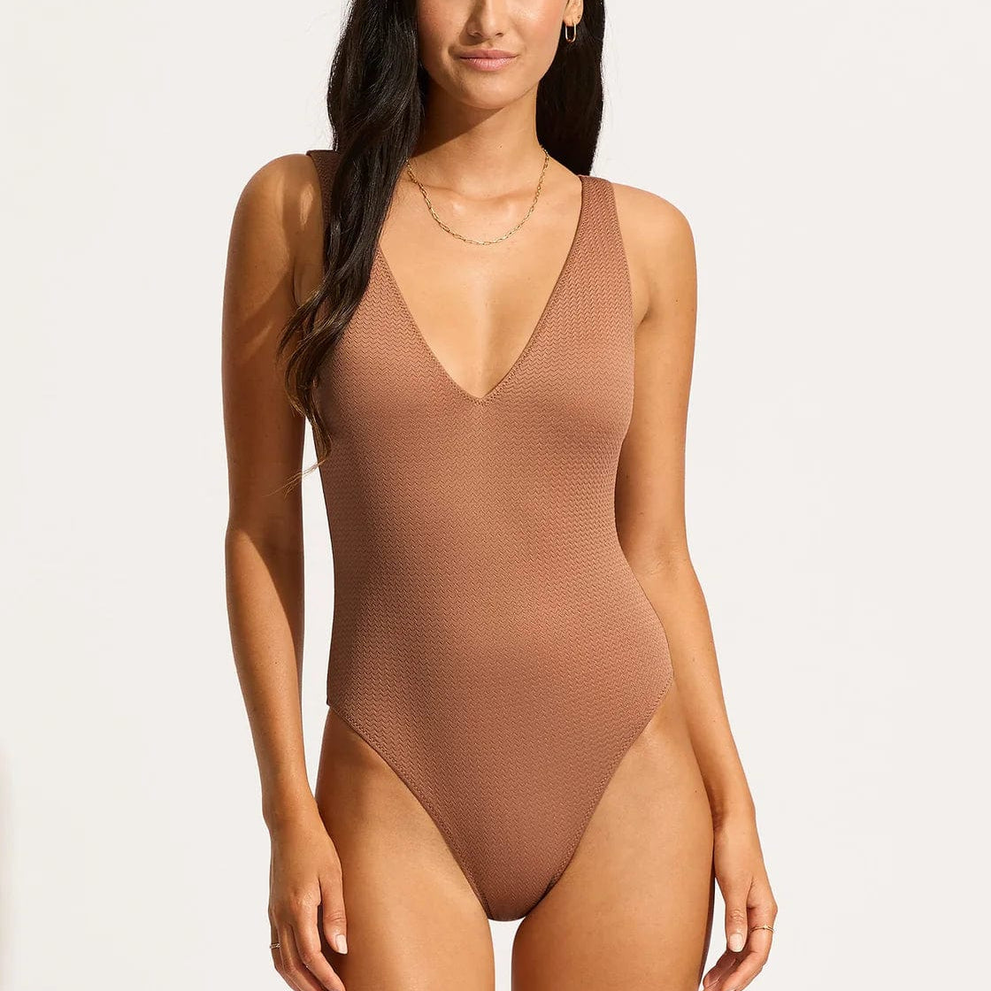 Seafolly Sea Dive Deep V Neck One Piece 10974-861 Splash Swimwear Swim Dress, Tankini & One Piece Bronze / 10 9349623874270