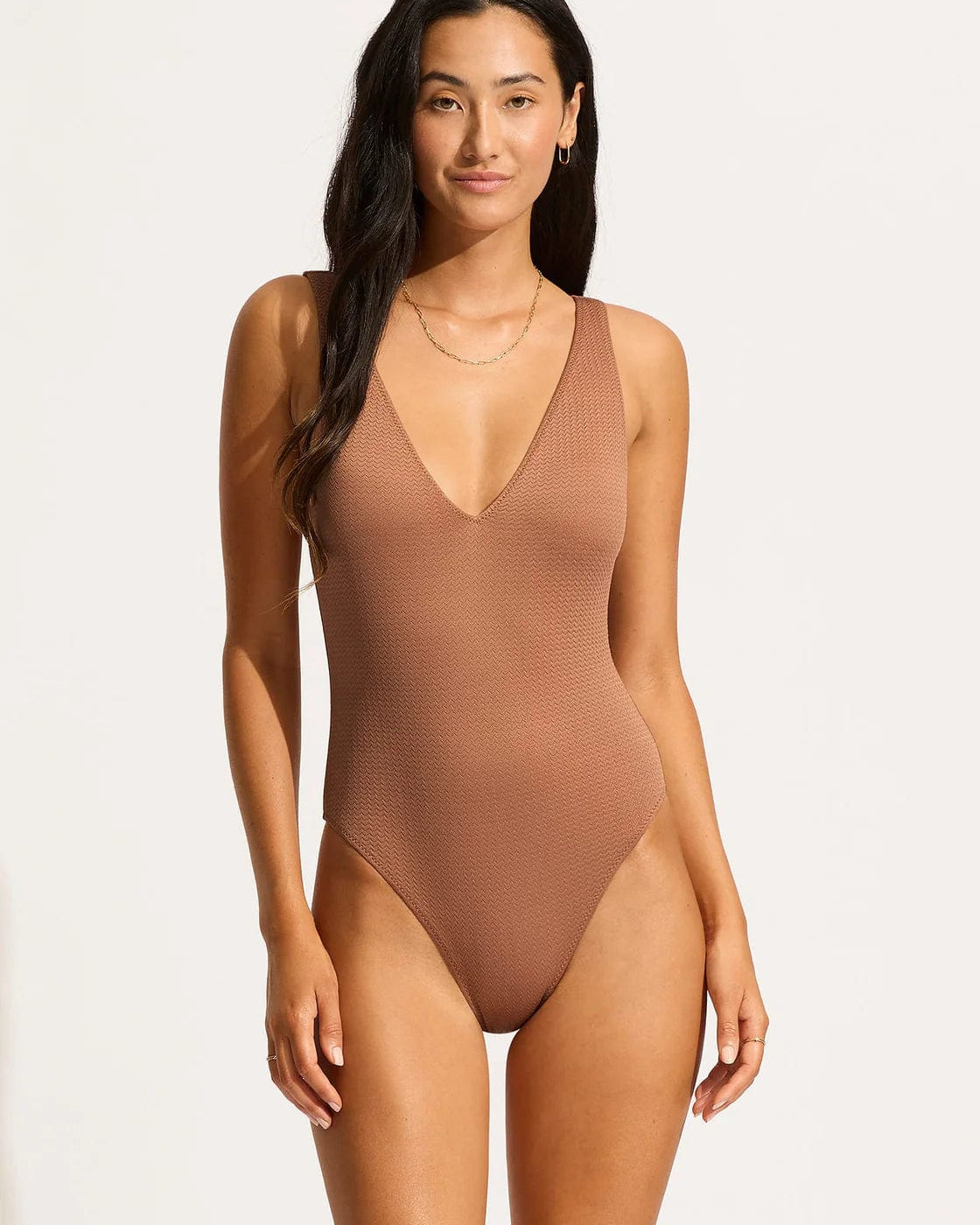 Seafolly Sea Dive Deep V Neck One Piece 10974-861 Splash Swimwear Swim Dress, Tankini & One Piece Bronze / 10 9349623874270