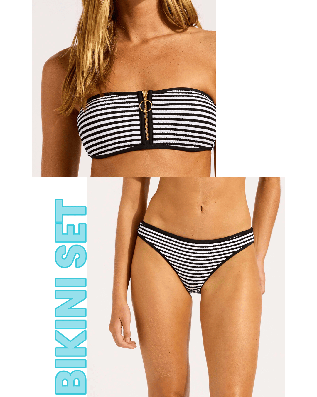 Seafolly Seafolly Clubhouse Zip Front Bandeau & Hipster Pant Bikini Set - Black 30467-281+40316-281-8 Seafolly Clubhouse Zip Front Bandeau & Hipster Pant Bikini Set - Black Splash Swimwear Bikini Set 8 48748201034073