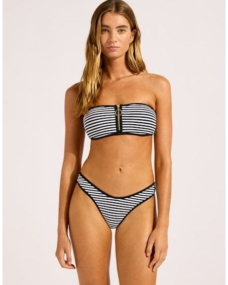 Seafolly Seafolly Clubhouse Zip Front Bandeau & Scoop High Cut Rio Bikini Set - Black 30467-281+40707-281-10 Seafolly Clubhouse Zip Front Bandeau & Scoop High Cut Rio Bikini Set - Black Splash Swimwear Bikini Set 10 48698481001305