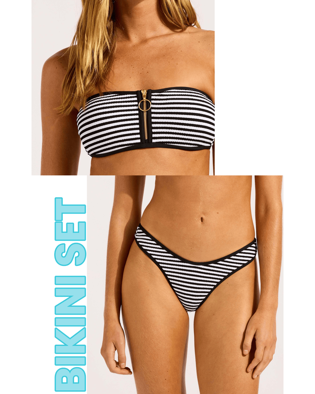 Seafolly Seafolly Clubhouse Zip Front Bandeau & Scoop High Cut Rio Bikini Set - Black 30467-281+40707-281-10 Seafolly Clubhouse Zip Front Bandeau & Scoop High Cut Rio Bikini Set - Black Splash Swimwear Bikini Set 10 48698481001305