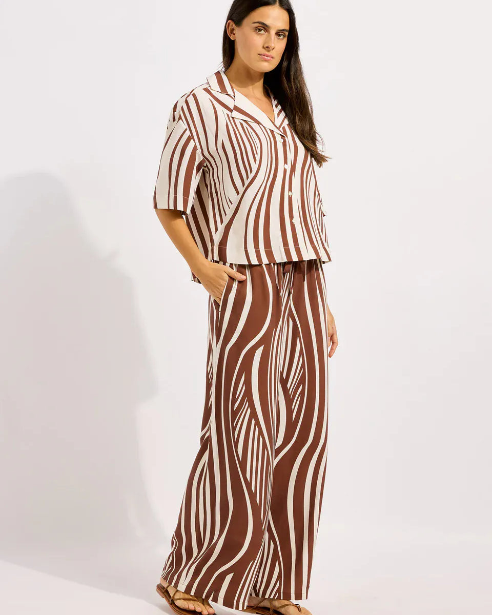 Seafolly Seafolly Coastline Drawcord Wide Leg Pant - Cocoa Seafolly Coastline Drawcord Wide Leg Pant - Cocoa Splash Swimwear Womens Pants